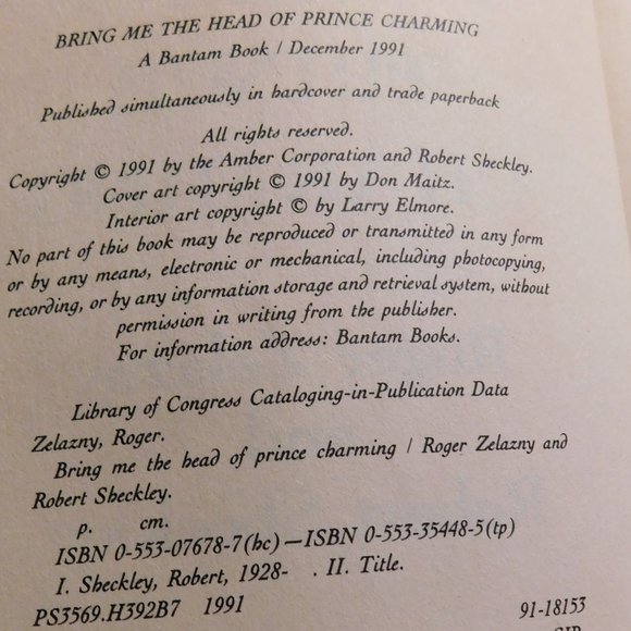 Roger Zelazny Bring Me the Head of Prince Charming Paperback Book 1991 - Picture 5 of 5